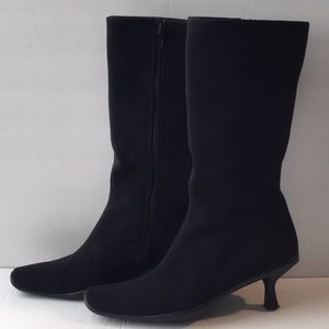 Stuart Weitzman Black Nylon Slim Zip Boots  8.5 M